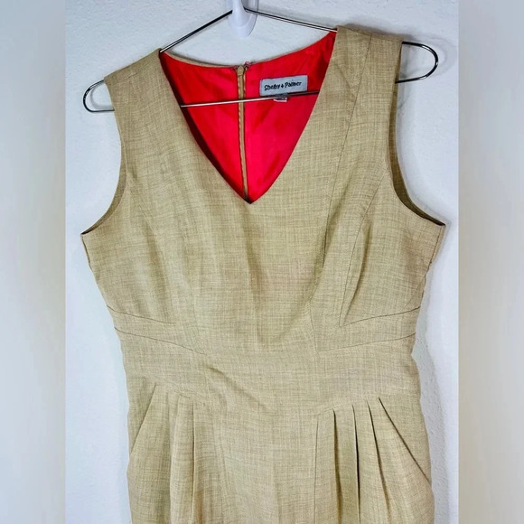 Shelby & Palmer Tan Sleeveless Sheath Dress Professional Work Size 6 Polyester - Picture 4 of 8